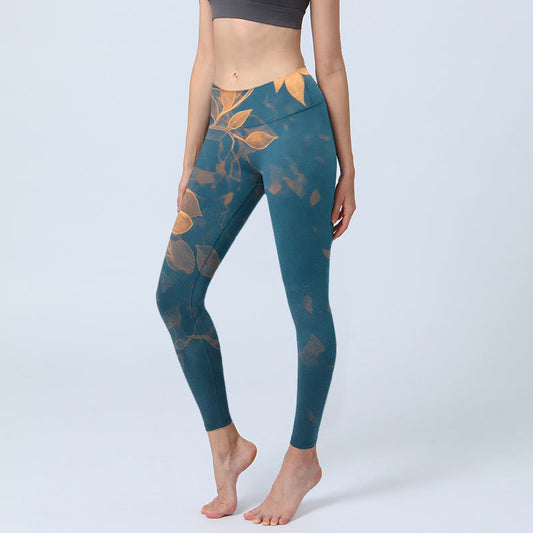 Elegant Leaf Pattern Print Gym Leggings Women's Yoga Pants