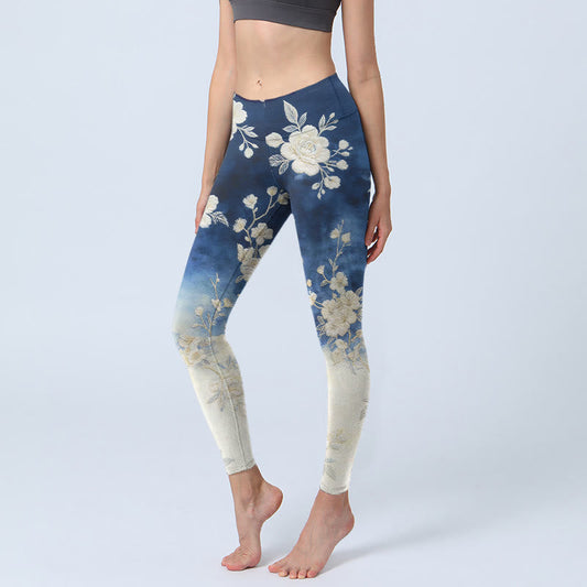 Elegant Refined Flower Pattern Print Gym Leggings Women's Yoga Pants