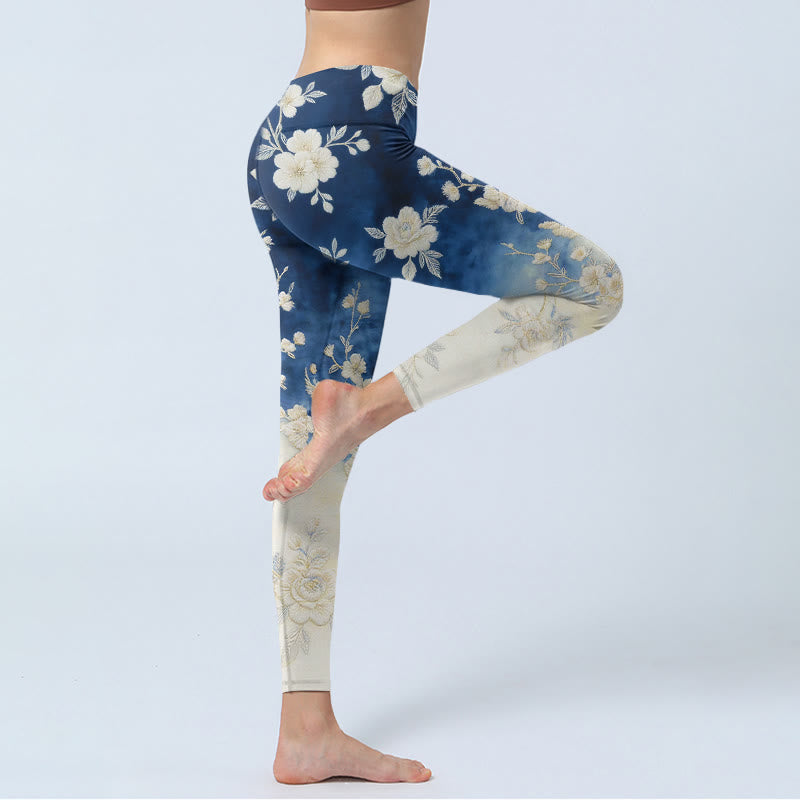 Elegant Refined Flower Pattern Print Gym Leggings Women's Yoga Pants