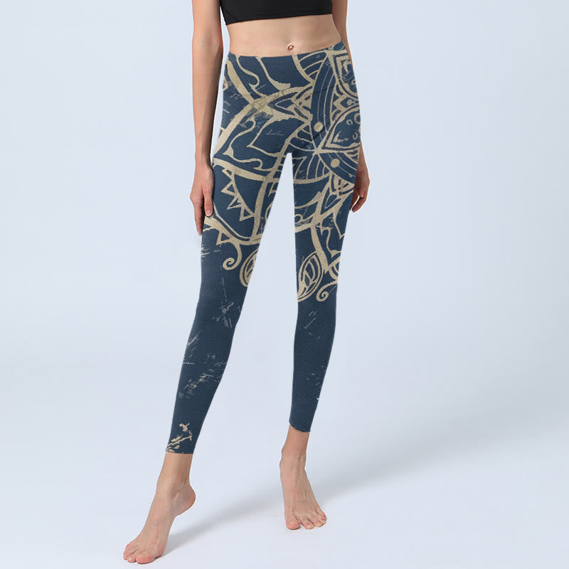Retro Mandala Pattern Print Gym Leggings Women's Yoga Pants