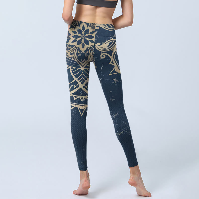 Retro Mandala Pattern Print Gym Leggings Women's Yoga Pants