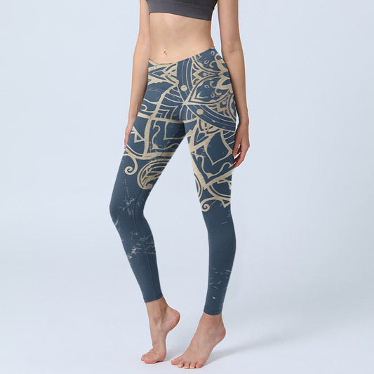Retro Mandala Pattern Print Gym Leggings Women's Yoga Pants