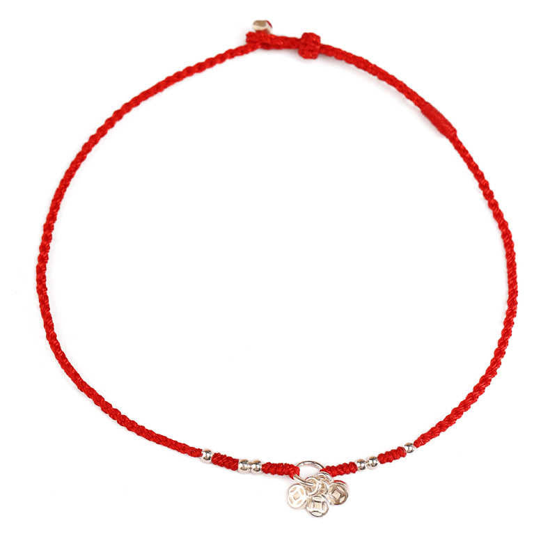 Handcrafted 925 Sterling Silver Copper Coins Design Protection Strength Ultra-Thin Bracelet Anklet