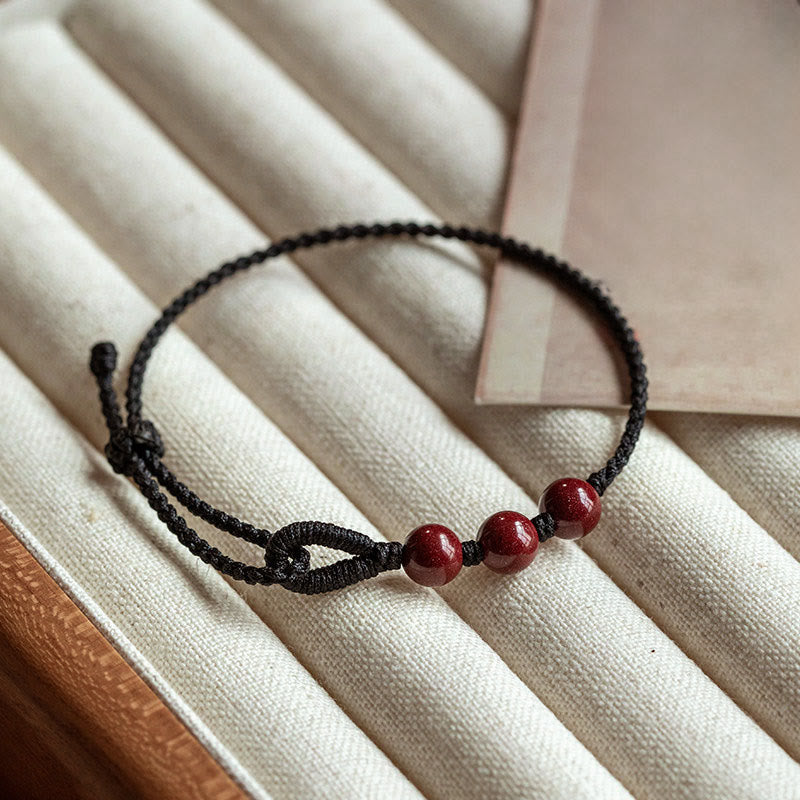 Handmade Cinnabar Beads Calm Blessing Braided Rope Bracelet