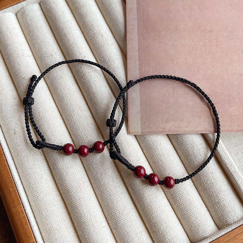 Handmade Cinnabar Beads Calm Blessing Braided Rope Bracelet