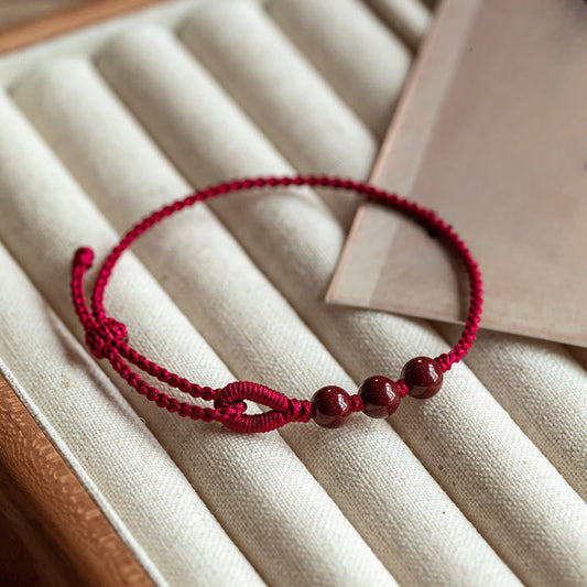 Handmade Cinnabar Beads Calm Blessing Braided Rope Bracelet