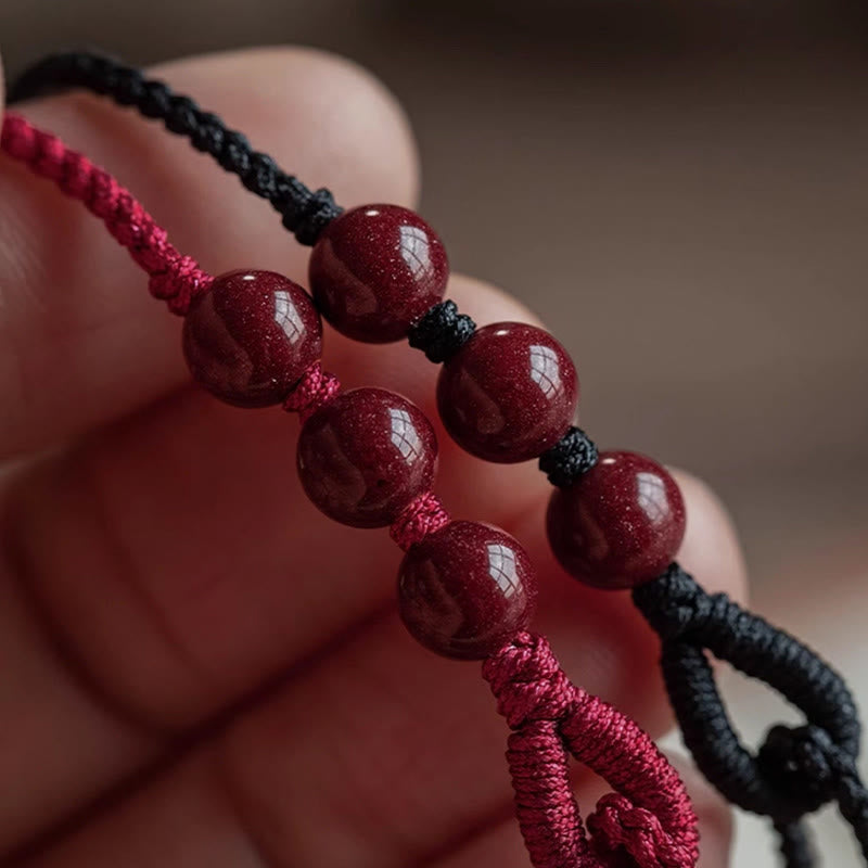 Handmade Cinnabar Beads Calm Blessing Braided Rope Bracelet