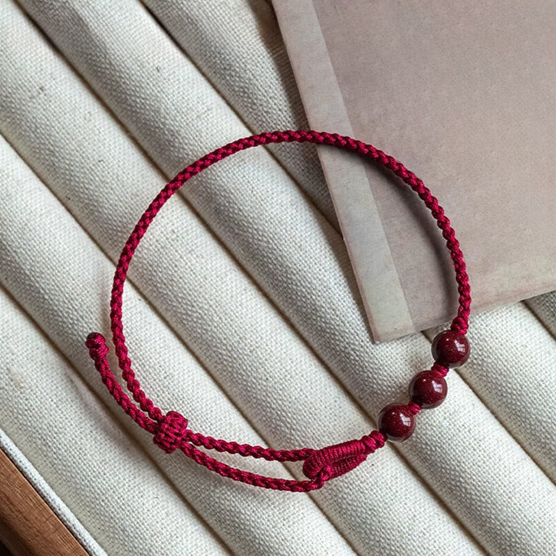 Handmade Cinnabar Beads Calm Blessing Braided Rope Bracelet