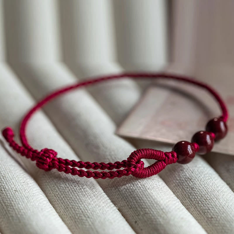 Handmade Cinnabar Beads Calm Blessing Braided Rope Bracelet