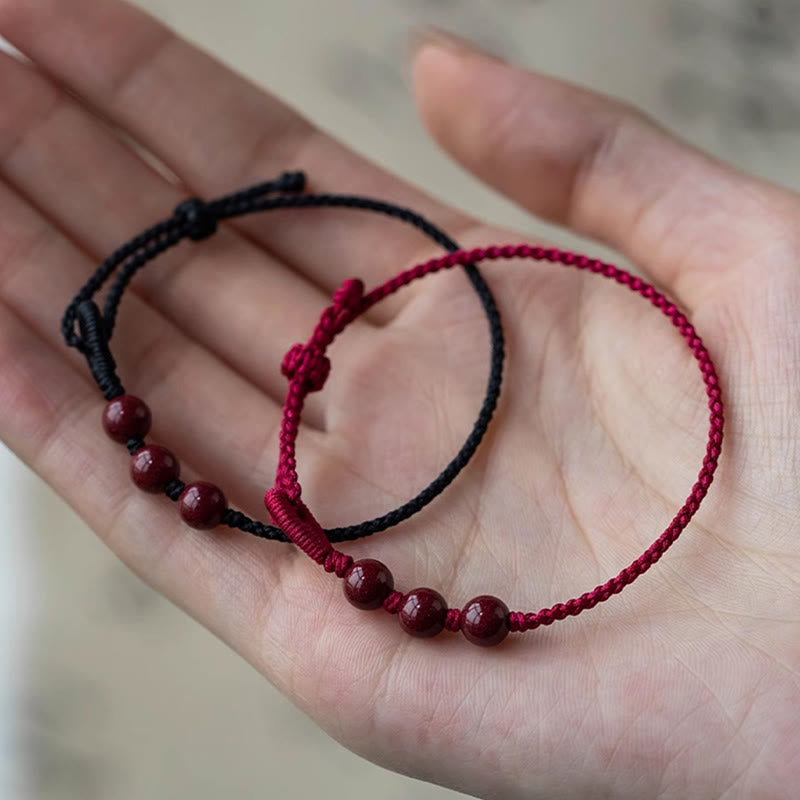 Handmade Cinnabar Beads Calm Blessing Braided Rope Bracelet