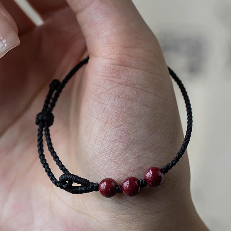 Handmade Cinnabar Beads Calm Blessing Braided Rope Bracelet