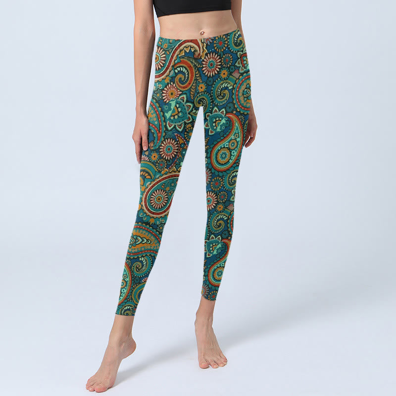 Retro Paisley Pattern Print Gym Leggings Women's Yoga Pants
