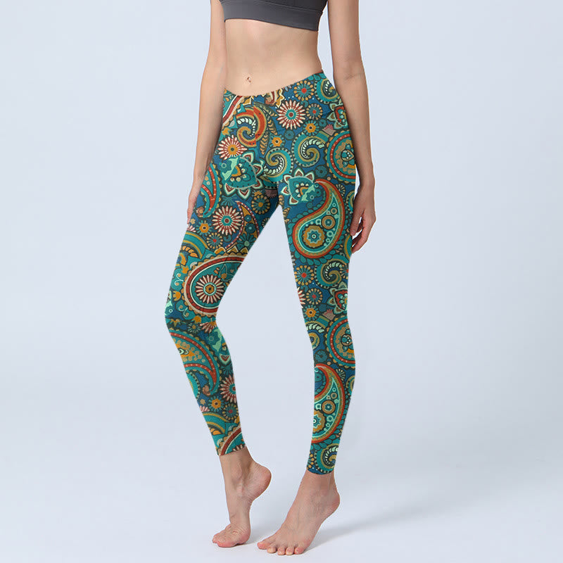 Retro Paisley Pattern Print Gym Leggings Women's Yoga Pants