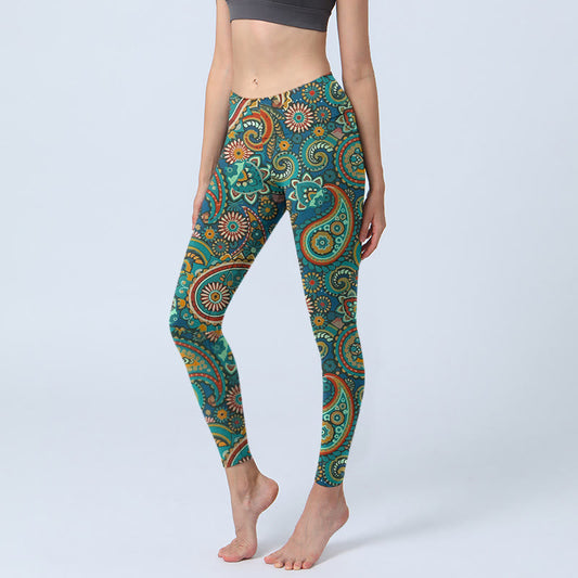 Retro Paisley Pattern Print Gym Leggings Women's Yoga Pants