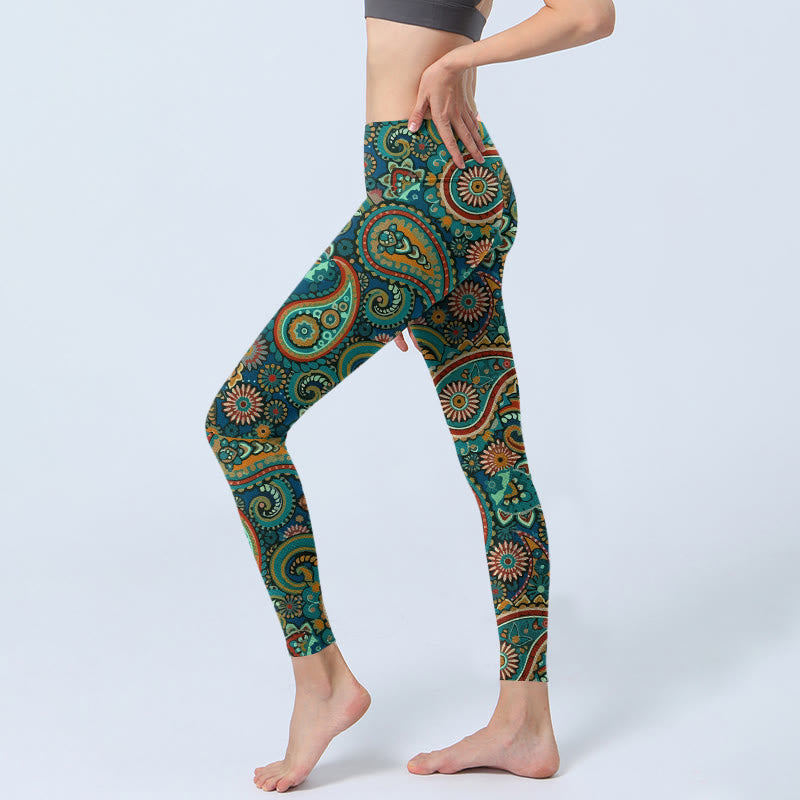 Retro Paisley Pattern Print Gym Leggings Women's Yoga Pants