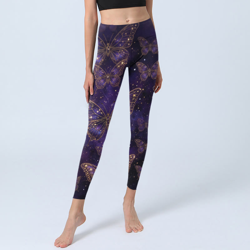 Romantic Style Butterfly Pattern Print Gym Leggings Women's Yoga Pants