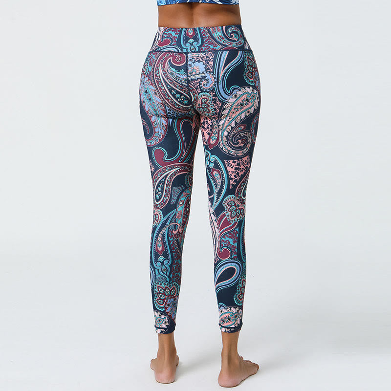 Flowers Feathers Sun Moon Print Sports Fitness Yoga High Waist Leggings Women's Pants
