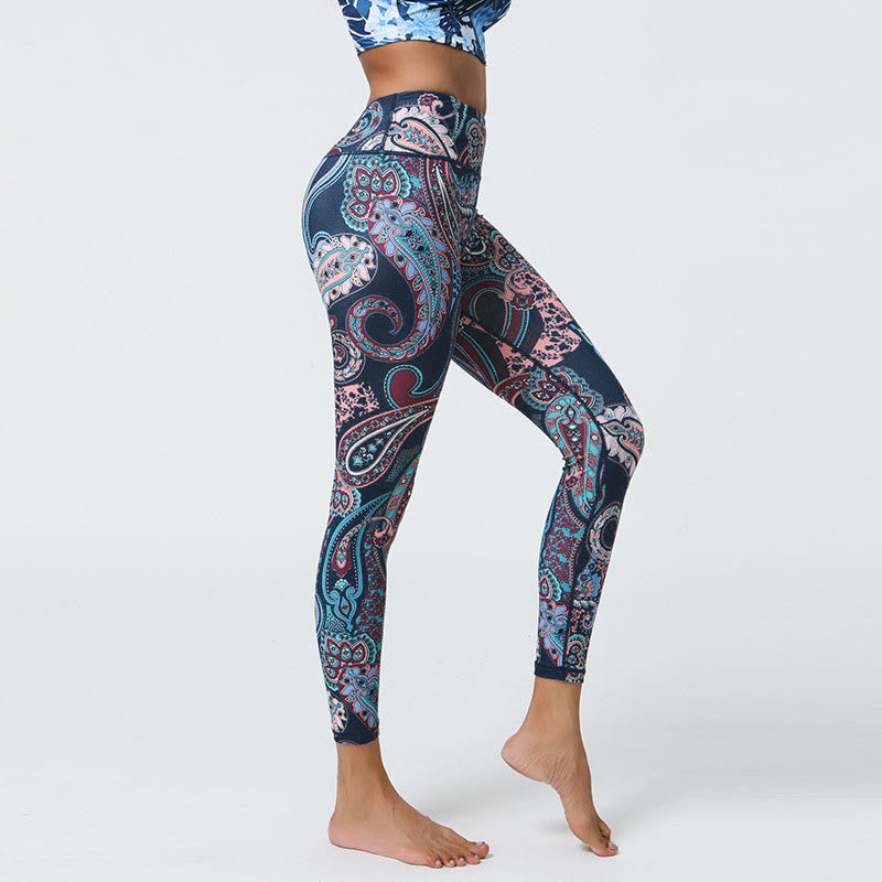Flowers Feathers Sun Moon Print Sports Fitness Yoga High Waist Leggings Women's Pants