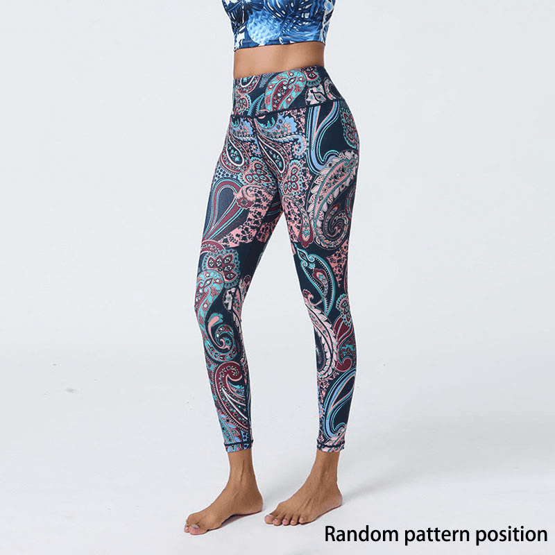 Flowers Feathers Sun Moon Print Sports Fitness Yoga High Waist Leggings Women's Pants