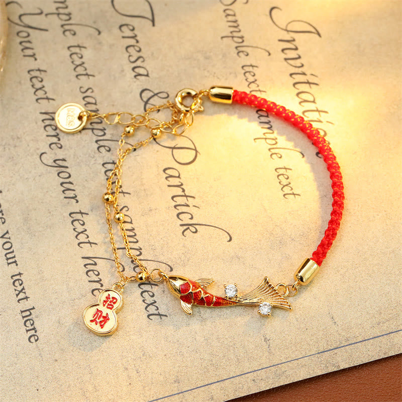 Koi Fish Attract Wealth Gourd Charm Design Red String Luck Bracelet
