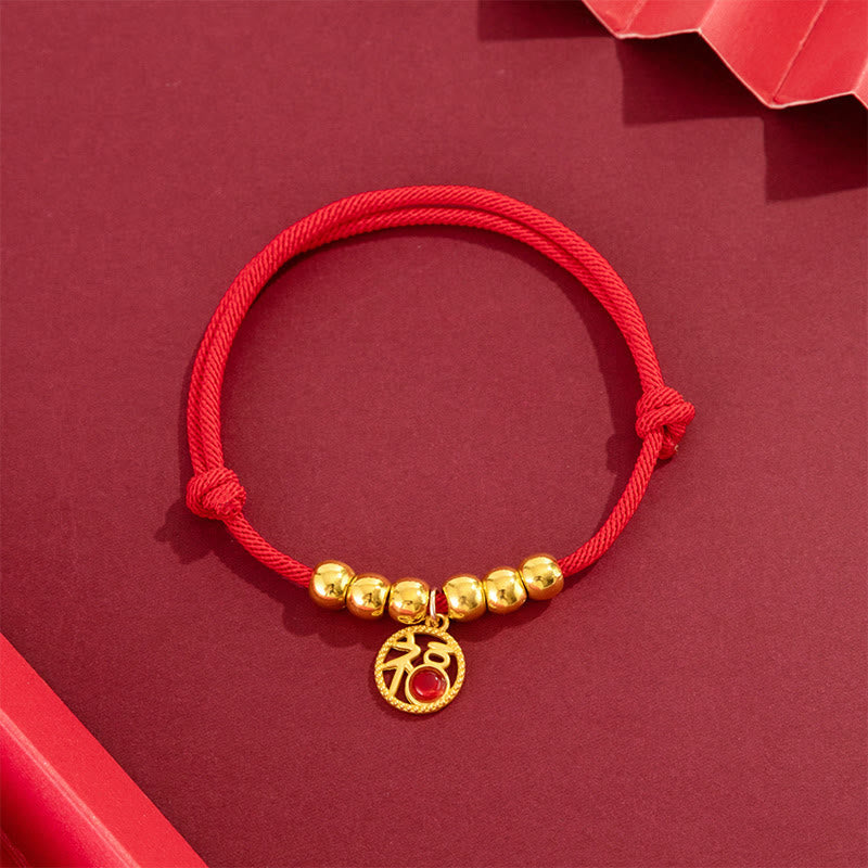 Red String Bead Yuanbao Fu Character Protection Adjustable Cats Dogs Pet Collar