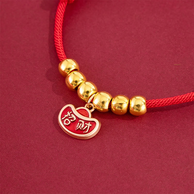 Red String Bead Yuanbao Fu Character Protection Adjustable Cats Dogs Pet Collar