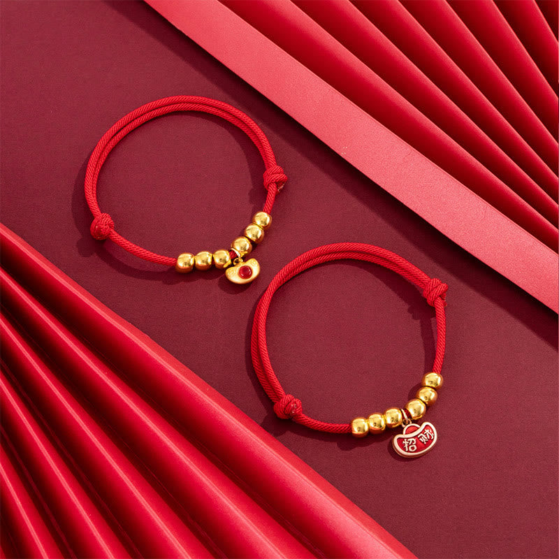 Red String Bead Yuanbao Fu Character Protection Adjustable Cats Dogs Pet Collar