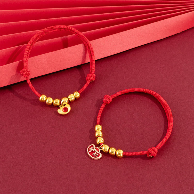 Red String Bead Yuanbao Fu Character Protection Adjustable Cats Dogs Pet Collar