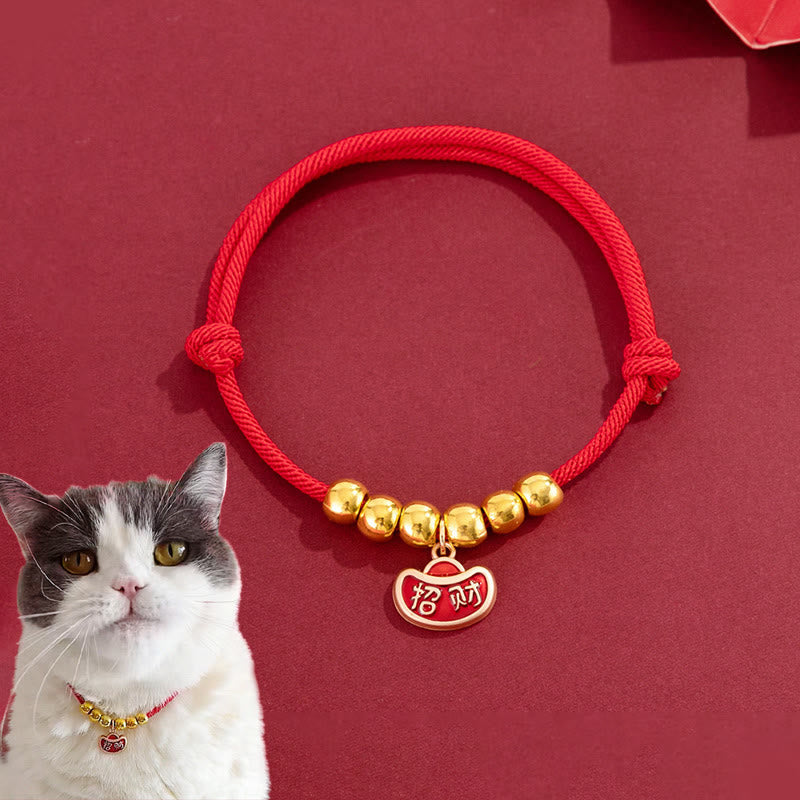 Red String Bead Yuanbao Fu Character Protection Adjustable Cats Dogs Pet Collar