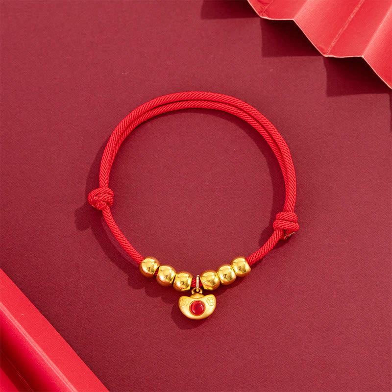 Red String Bead Yuanbao Fu Character Protection Adjustable Cats Dogs Pet Collar