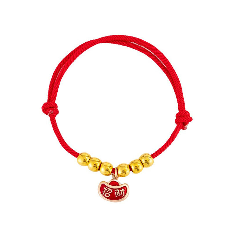 Red String Bead Yuanbao Fu Character Protection Adjustable Cats Dogs Pet Collar