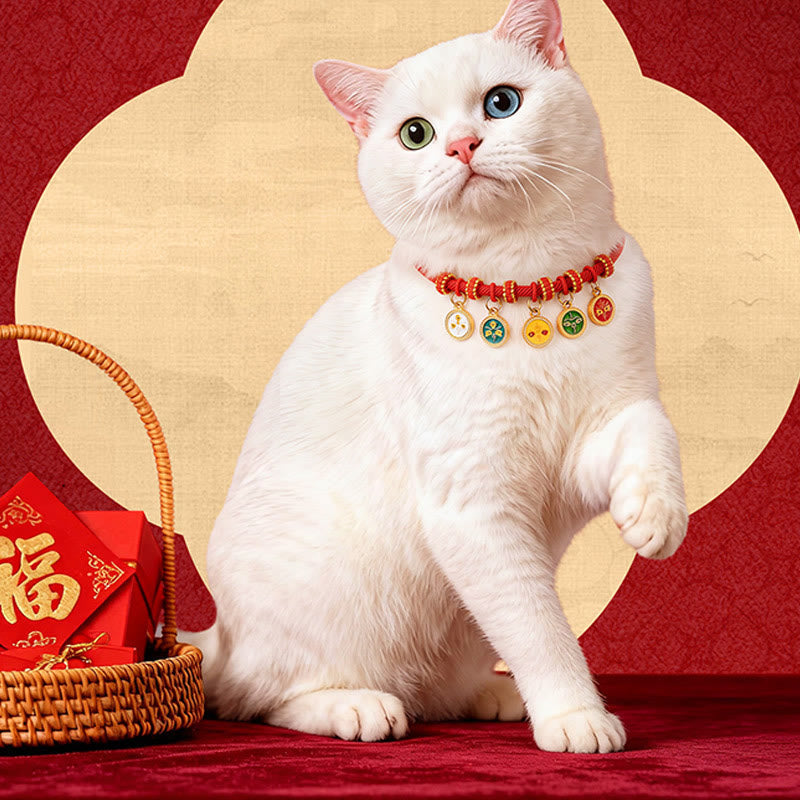 Red String Bead Compass Gourd Protection Adjustable Cats Dogs Pet Collar