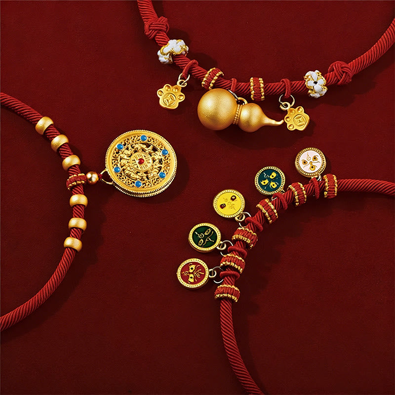 Red String Bead Compass Gourd Protection Adjustable Cats Dogs Pet Collar