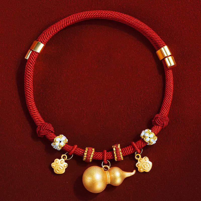 Red String Bead Compass Gourd Protection Adjustable Cats Dogs Pet Collar
