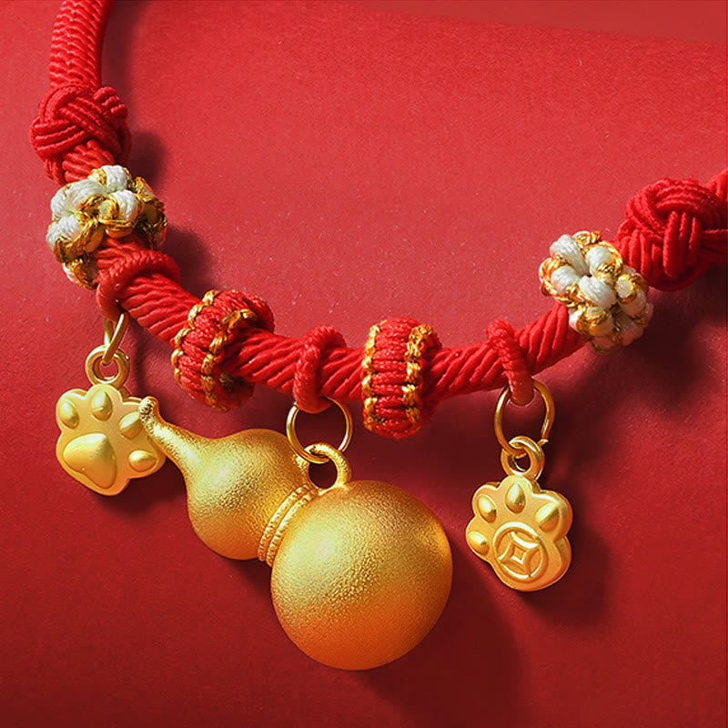 Red String Bead Compass Gourd Protection Adjustable Cats Dogs Pet Collar