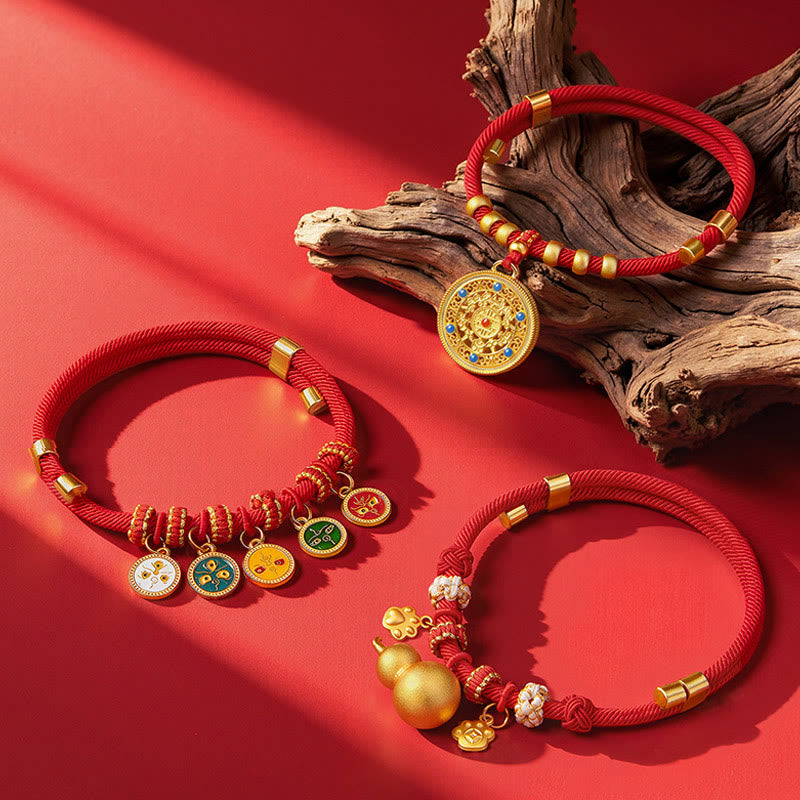 Red String Bead Compass Gourd Protection Adjustable Cats Dogs Pet Collar