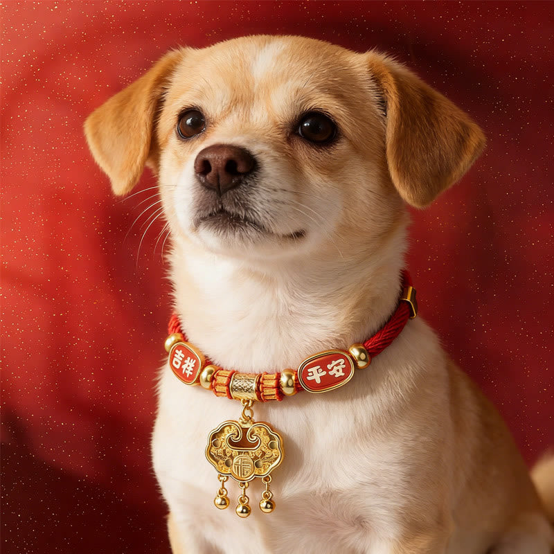 Red String Bead Fu Character Luck Adjustable Cats Dogs Pet Collar