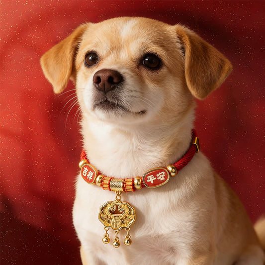 Red String Bead Fu Character Luck Adjustable Cats Dogs Pet Collar