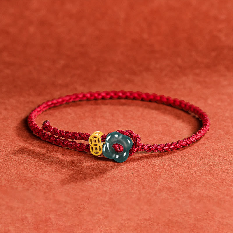 Jade Flower Luck Copper Coin Red String Bracelet