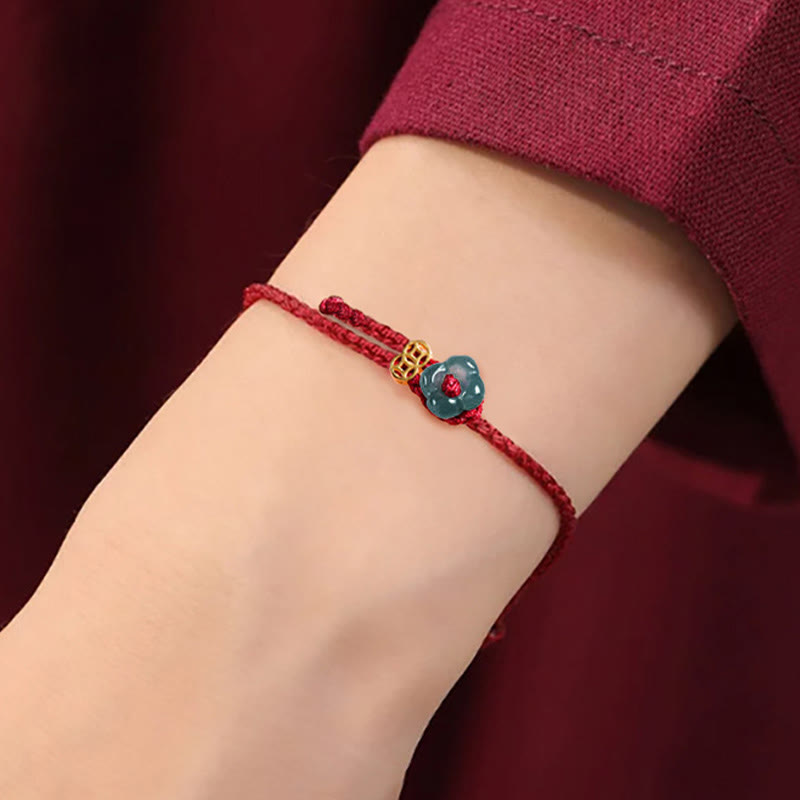 Jade Flower Luck Copper Coin Red String Bracelet