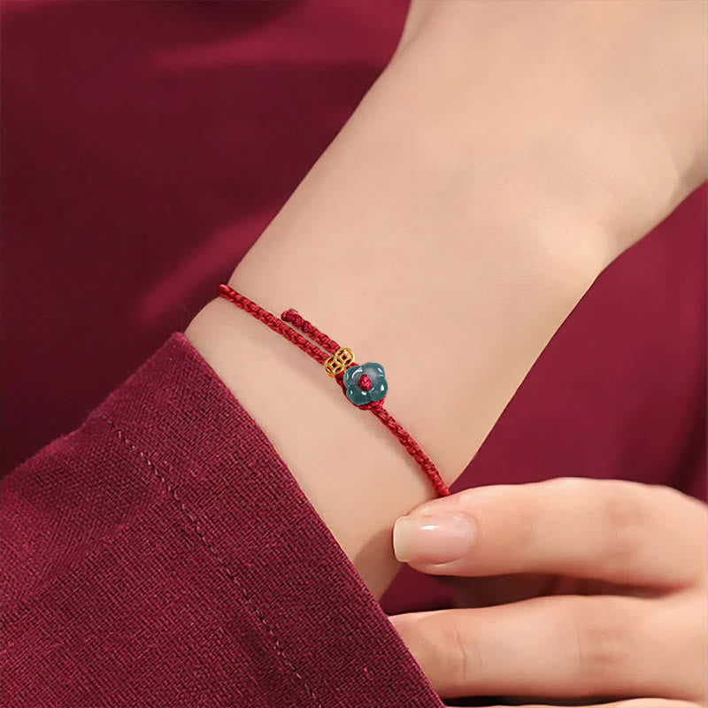 Jade Flower Luck Copper Coin Red String Bracelet