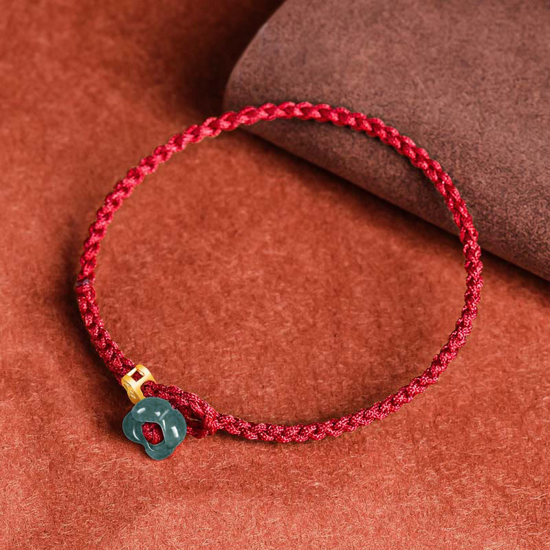 Jade Flower Luck Copper Coin Red String Bracelet