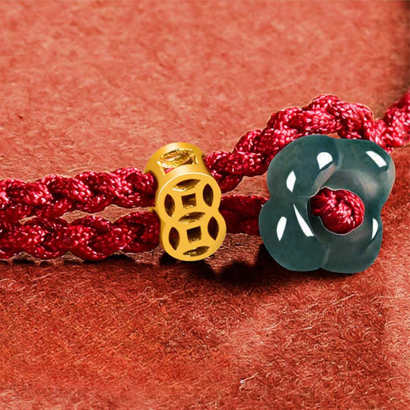 Jade Flower Luck Copper Coin Red String Bracelet
