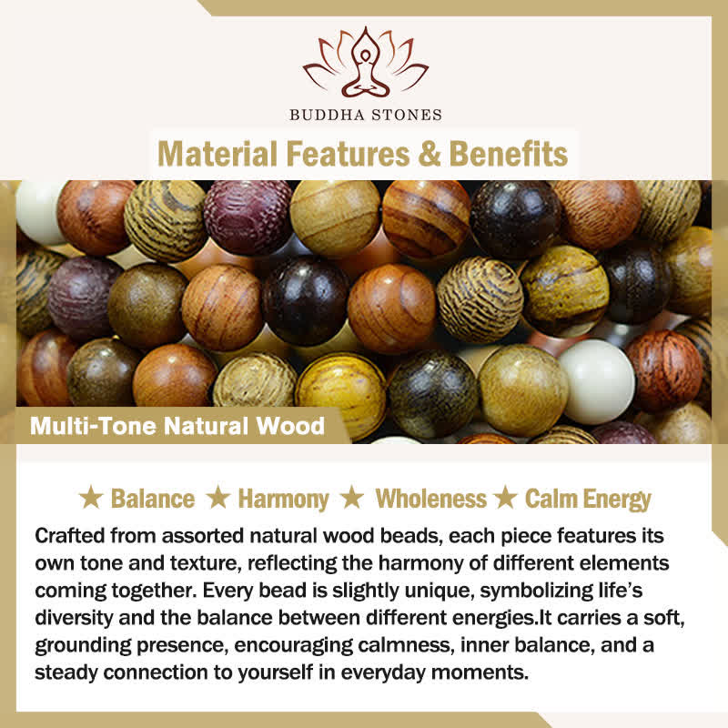 108 Beads Multi-Tone Natural Wood Calm Energy Mala