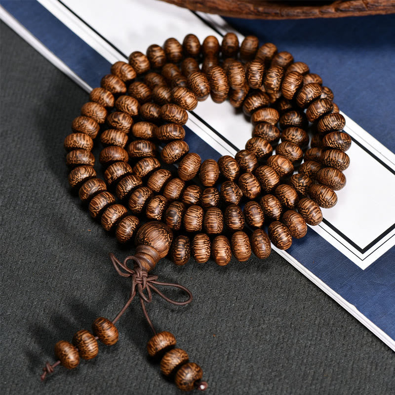 108 Textured Wood Beads Calm Energy Mala