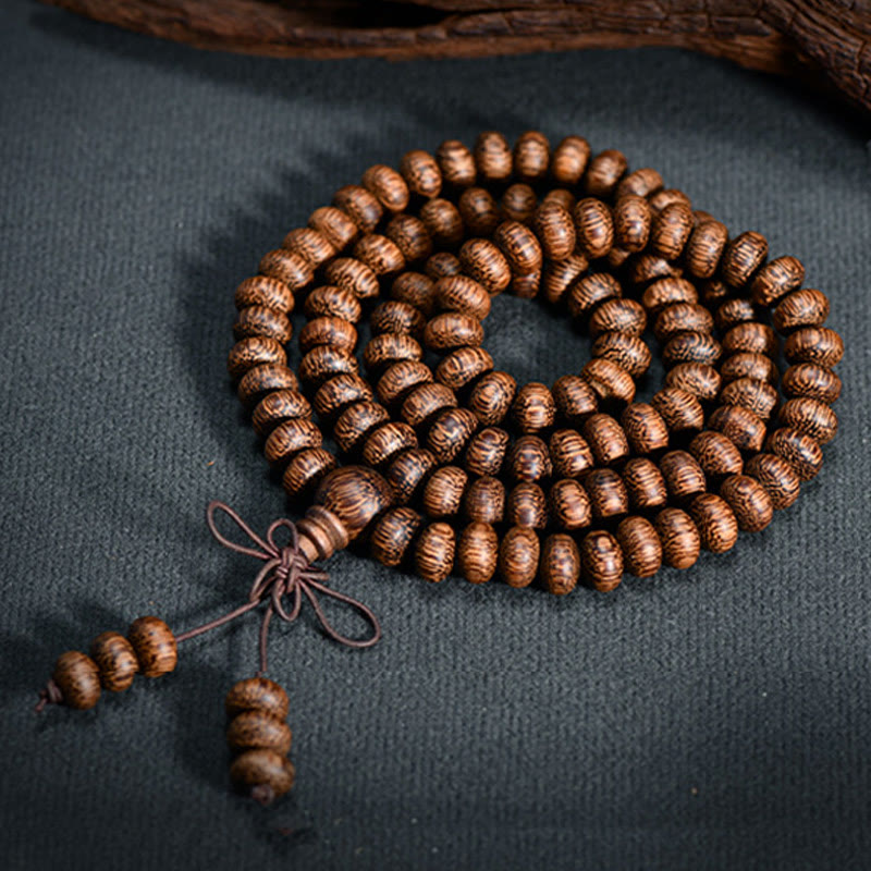 108 Textured Wood Beads Calm Energy Mala