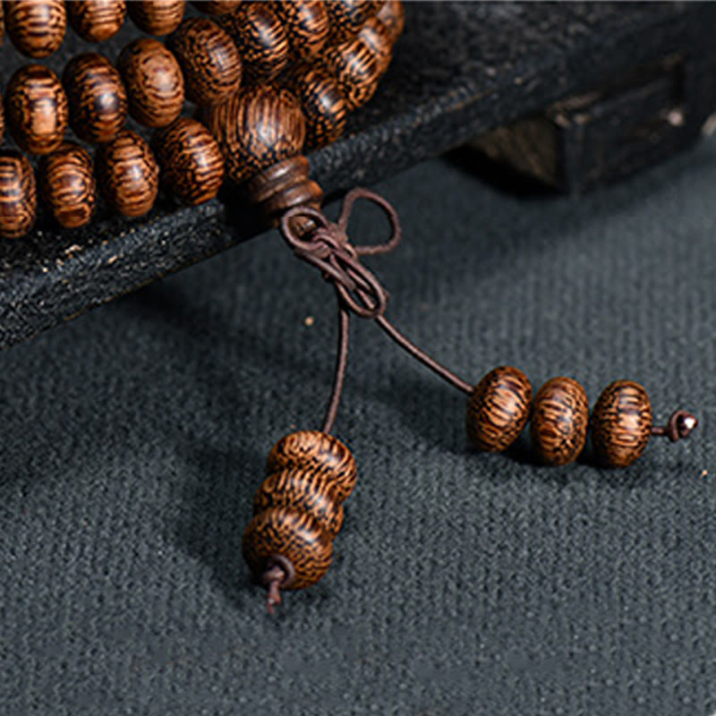 108 Textured Wood Beads Calm Energy Mala