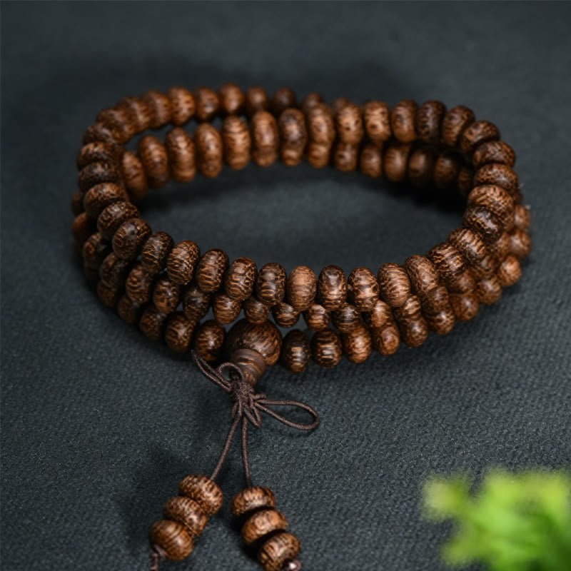 108 Textured Wood Beads Calm Energy Mala