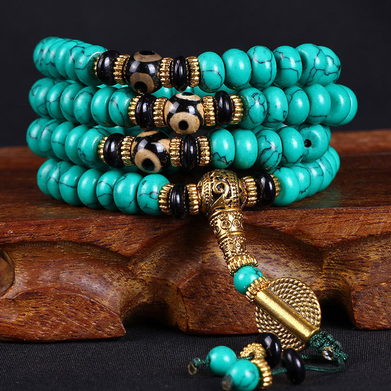 Tibetan 108 Beads Turquoise Dzi Bead Wisdom Balance Mala