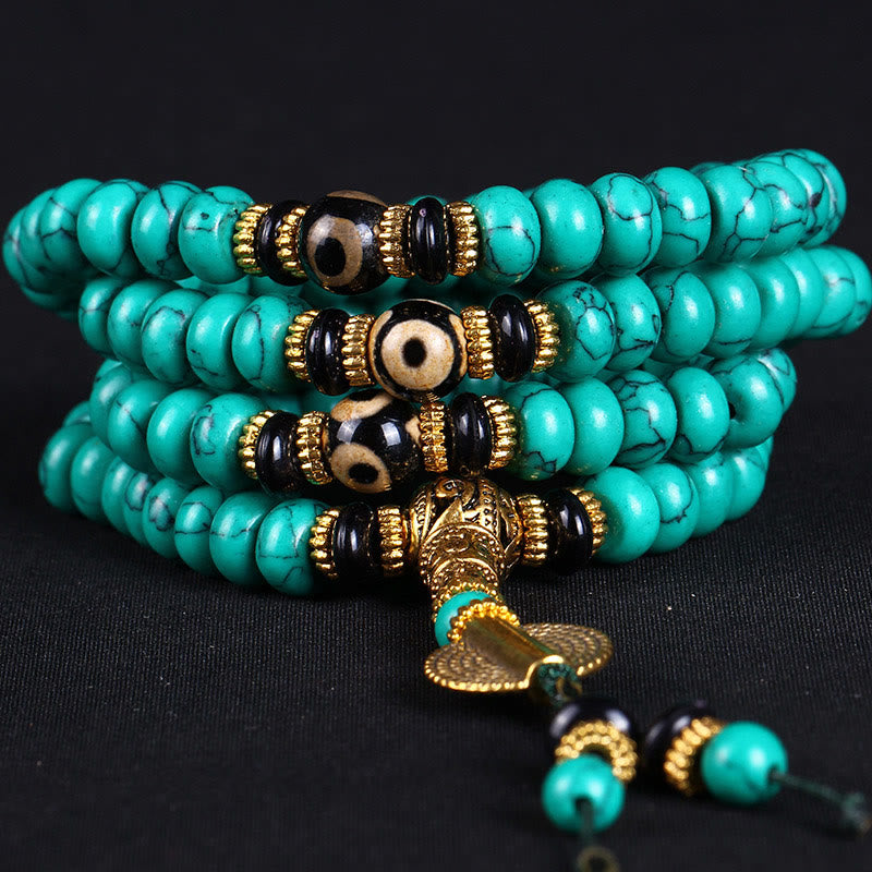 Tibetan 108 Beads Turquoise Dzi Bead Wisdom Balance Mala